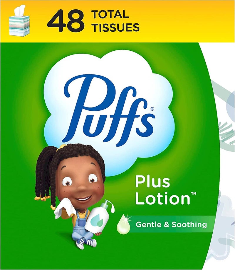 Puffs مناديل الوجه بوفز بلس لوشن، علبة مكعب واحدة، 48 منديل في العلبة - Image 1